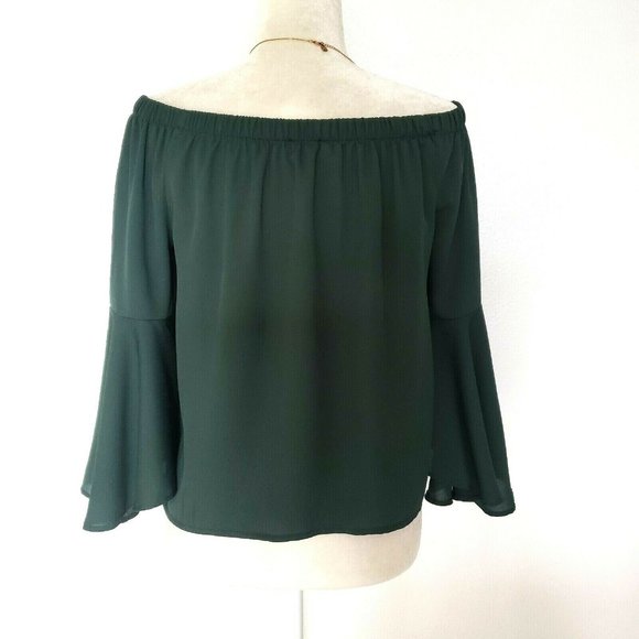 Haute Monde Off The Shoulder Forest Green Blouse M - Picture 4 of 7